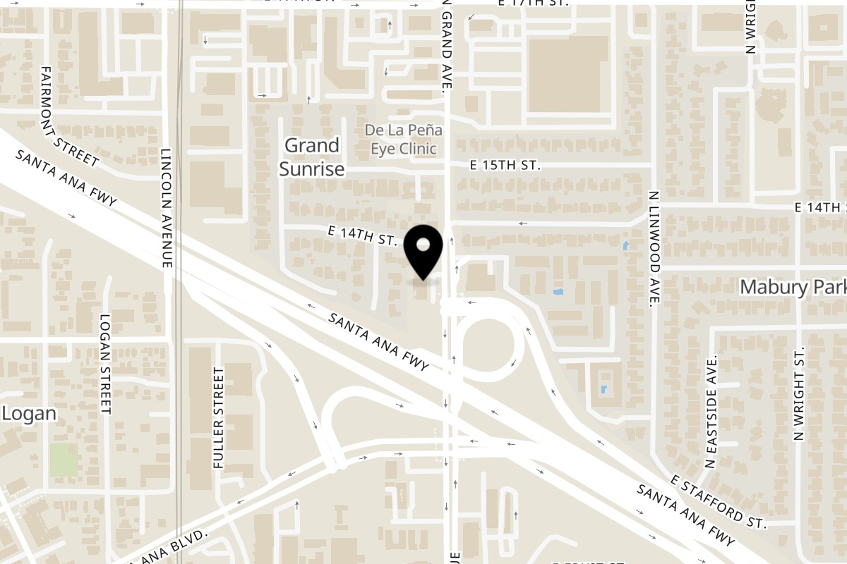 Map showing the location of Carnitas Uruapan N Grand Ave on 1320 N Grand Ave in Santa Ana